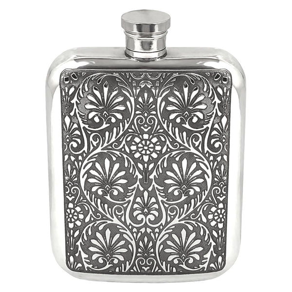 english factory 6oz Pewter Hip Flask with Victorian Floral Design
