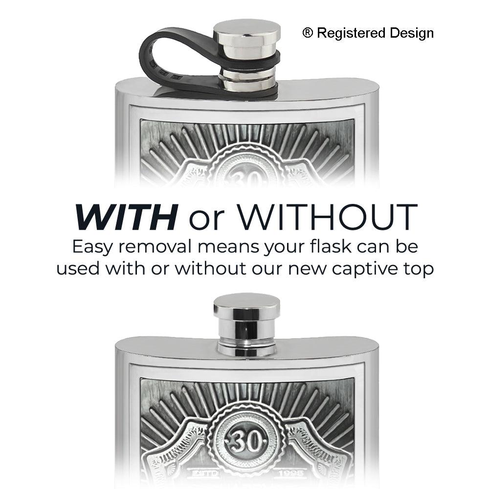 English Factory 6oz Pewter Hipflask With Embossed 30th Birthday Design And Flexi Cap