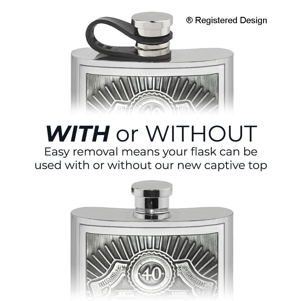 English Factory 6oz Pewter Hipflask With Embossed 40th Birthday Design And Flexi Cap