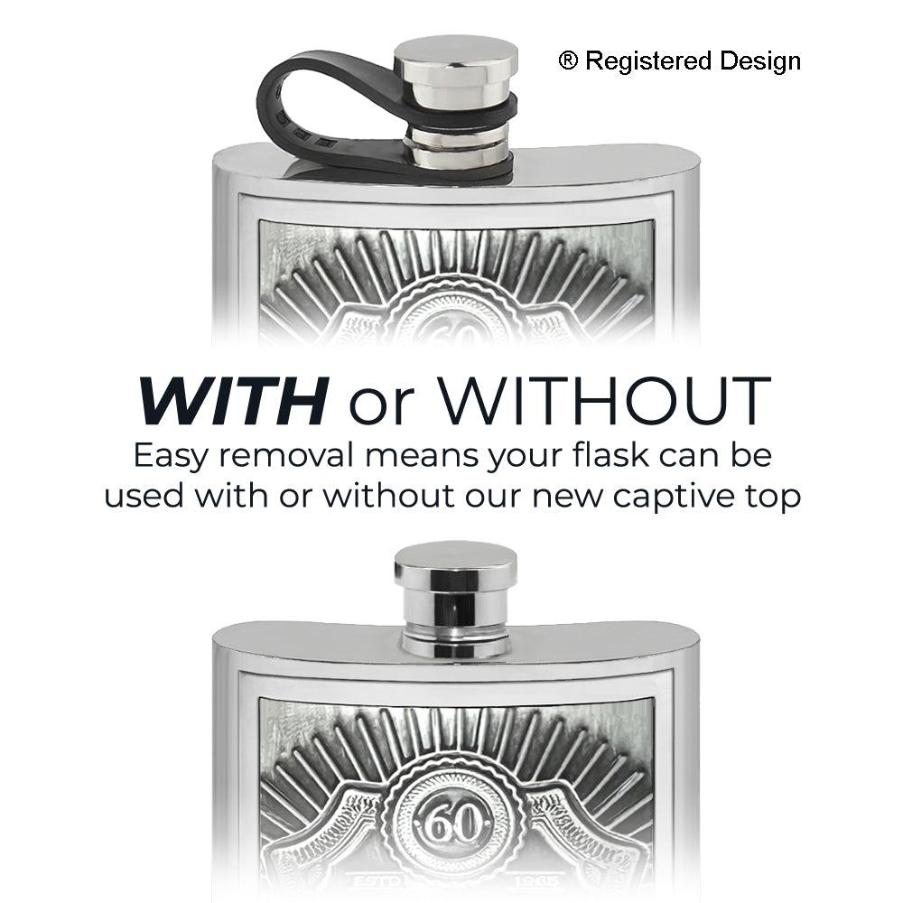 English Factory 6oz Pewter Hipflask With Embossed 60th Birthday Design And Flexi Cap