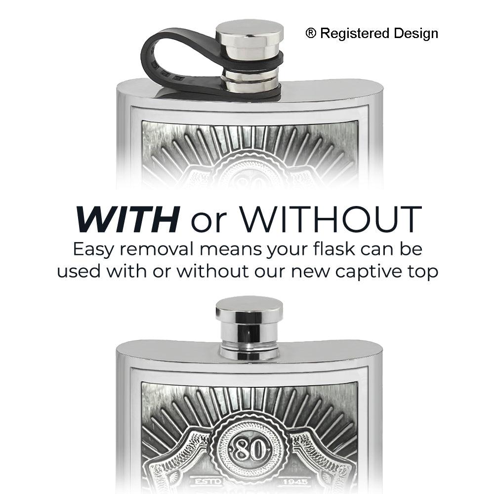 English Factory 6oz Pewter Hipflask With Embossed 80th Birthday Design And Flexi Cap