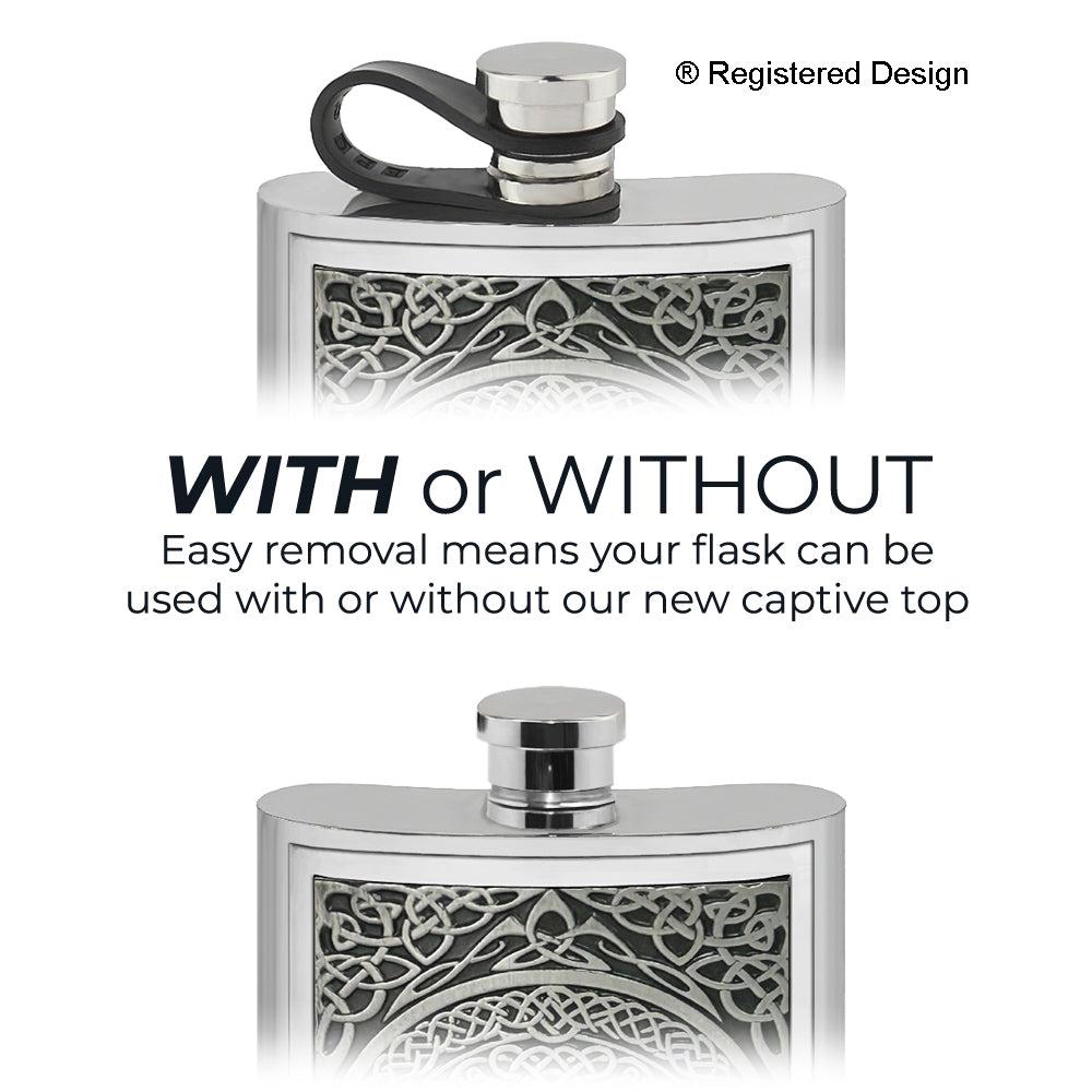 English Factory 6oz Pewter Hipflask With Embossed Design And Flexi Cap