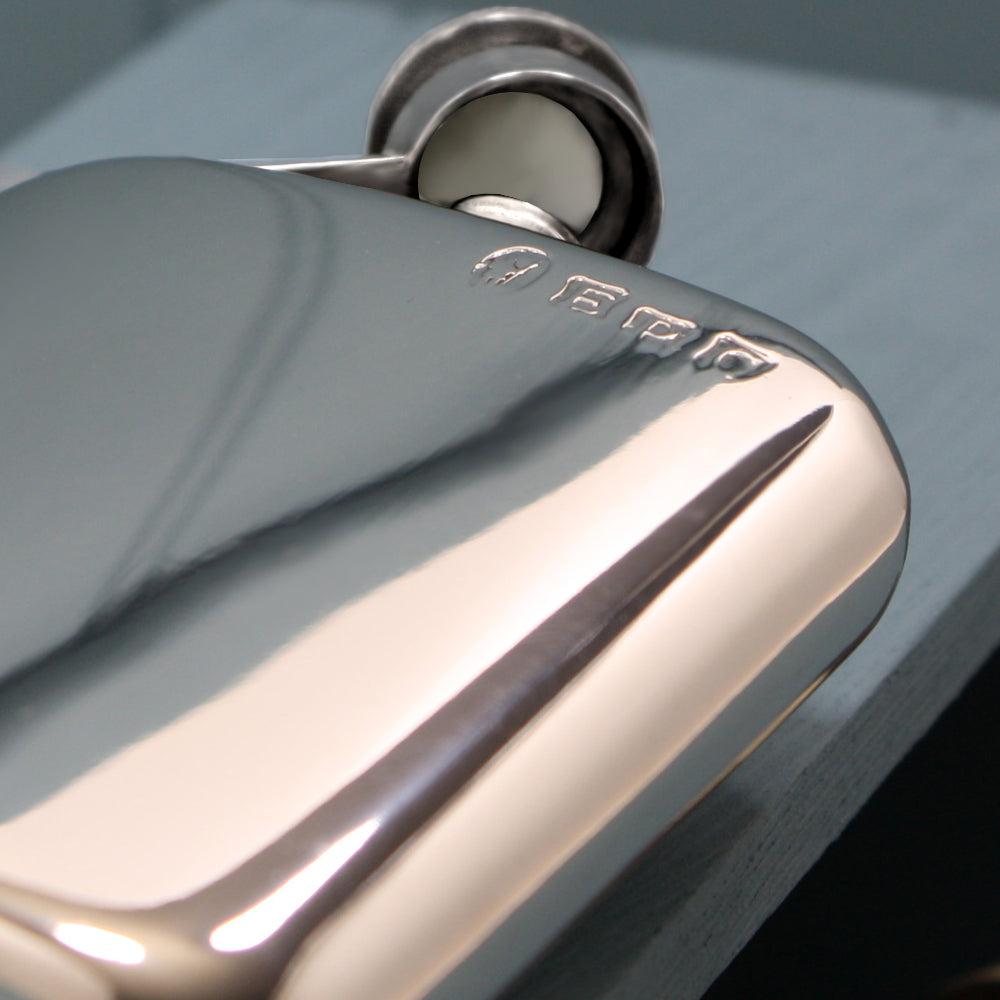 English Factory 6oz Plain Pewter Hip Flask With Hinged Captive Top