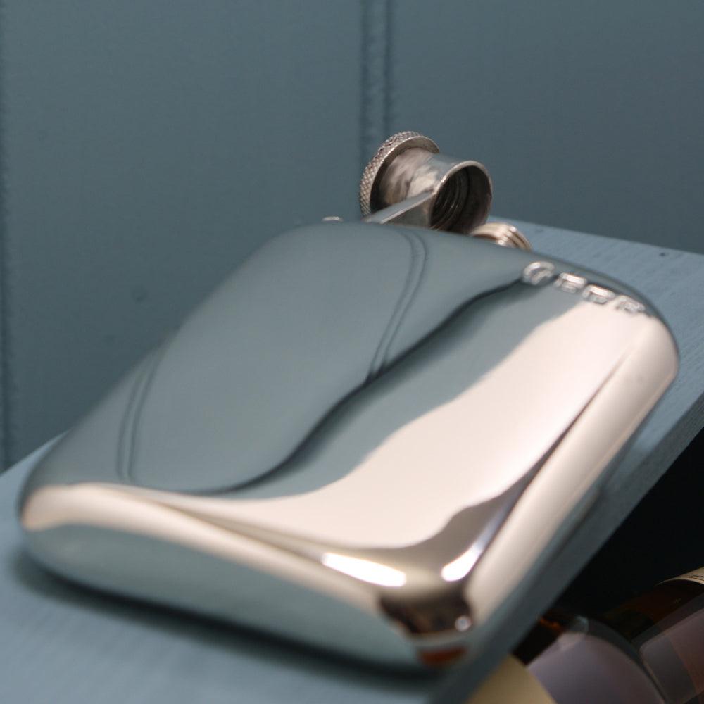 English Factory 6oz Plain Pewter Hip Flask With Hinged Captive Top