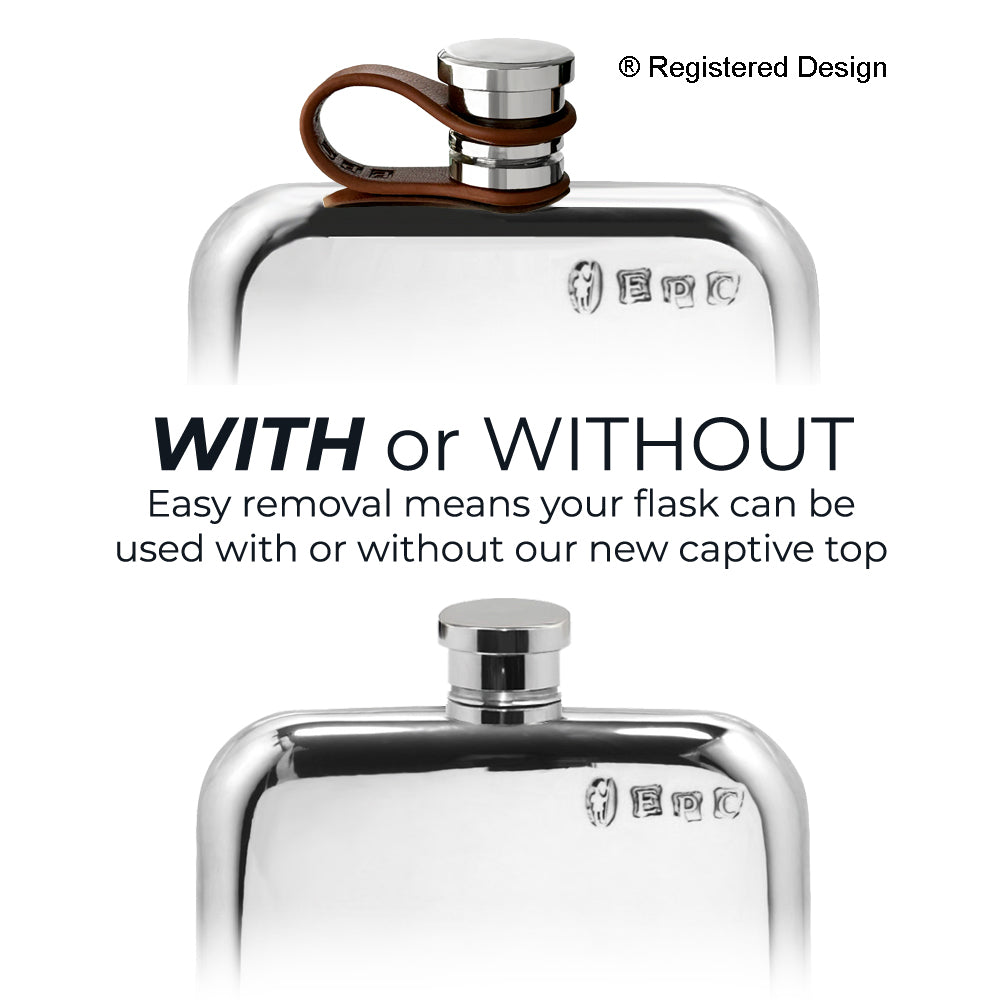 English Factory 6oz Purse Pewter Hip Flask With Leather Captive Top