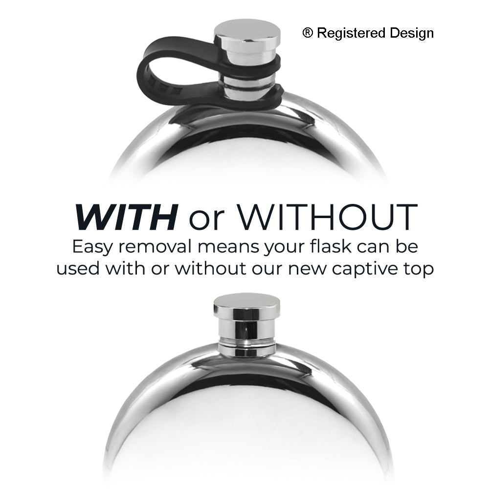 English Factory 6oz Round Pewter Hip Flask With Flexi Cap