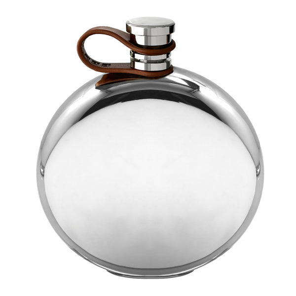 english factory 6oz Round Pewter Hip Flask with Leather Captive Top