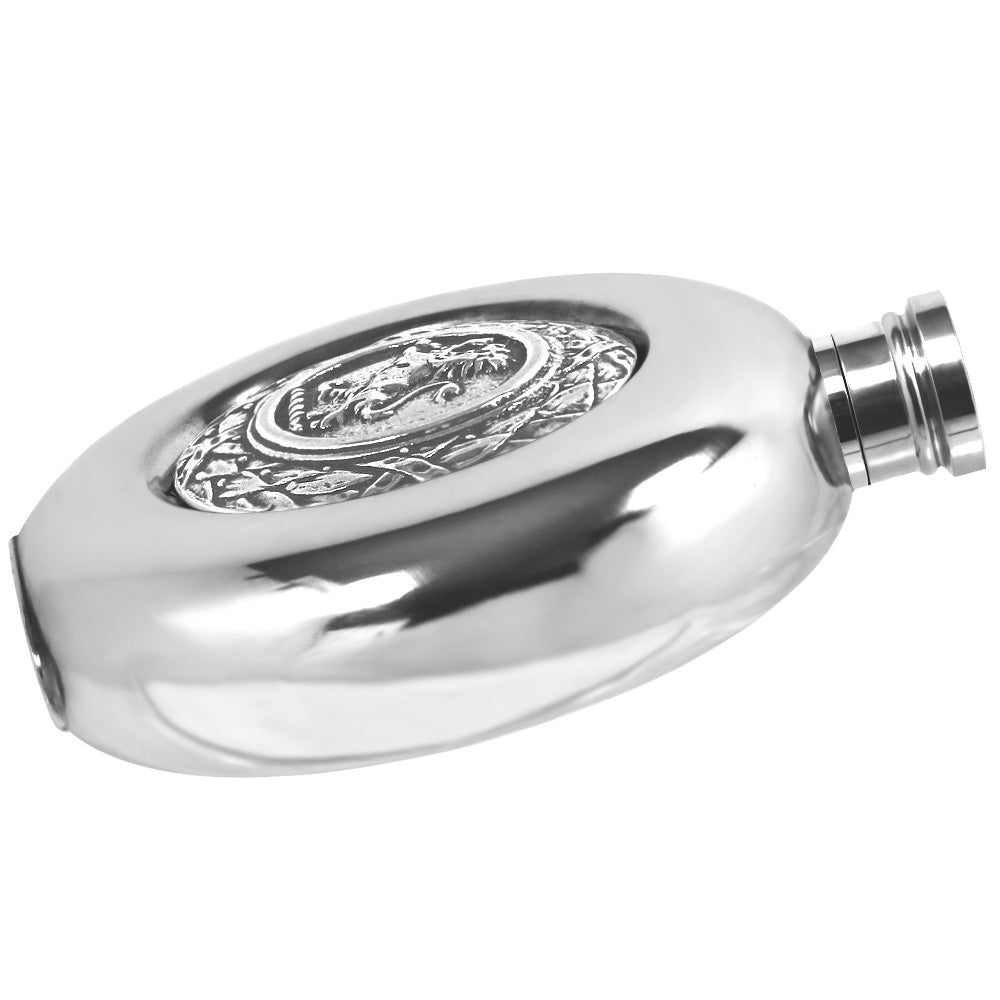 English Factory 6oz Round Pewter Hip Flask With Scottish Lion Design