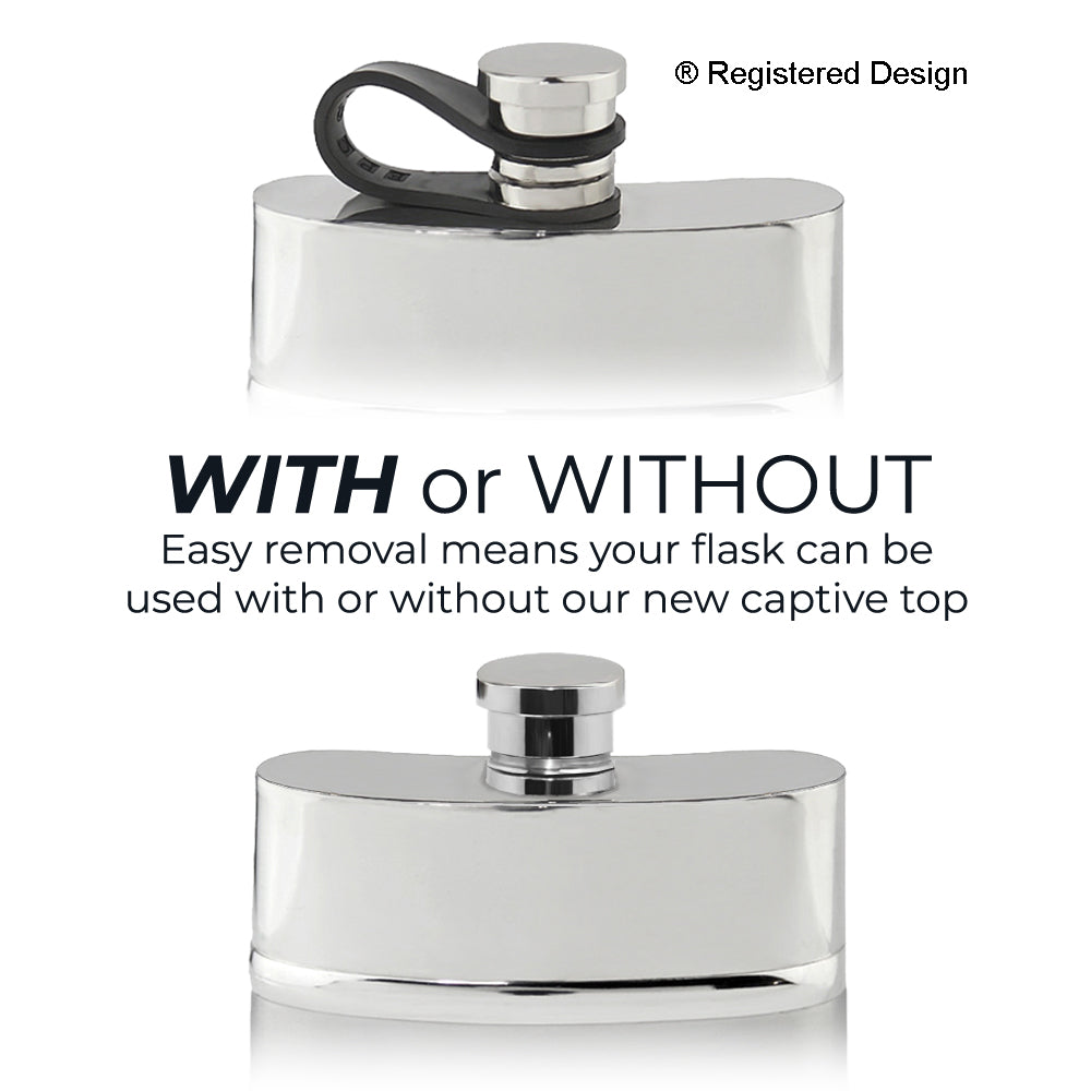 English Factory 6oz Satin Band Pewter Hip Flask With Flexi Cap