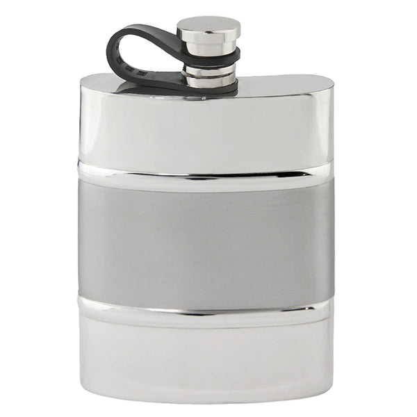 english factory 6oz Satin Band Pewter Hip Flask with Flexi Cap