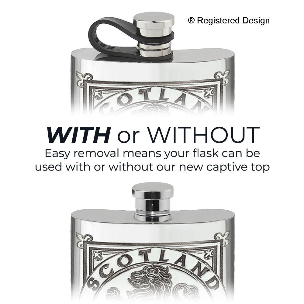 English Factory 6oz Scottish Rampant Lion Pewter Hip Flask With Flexi Cap