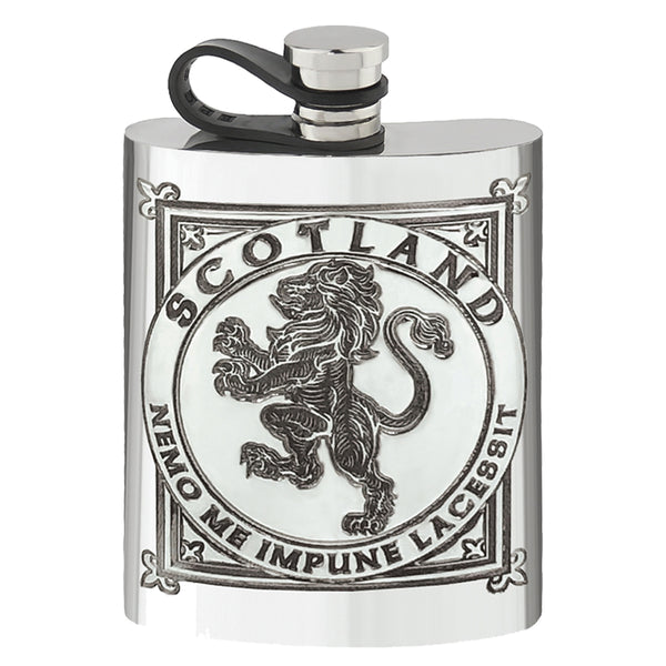 english factory 6oz Scottish Rampant Lion Pewter Hip Flask with Flexi Cap
