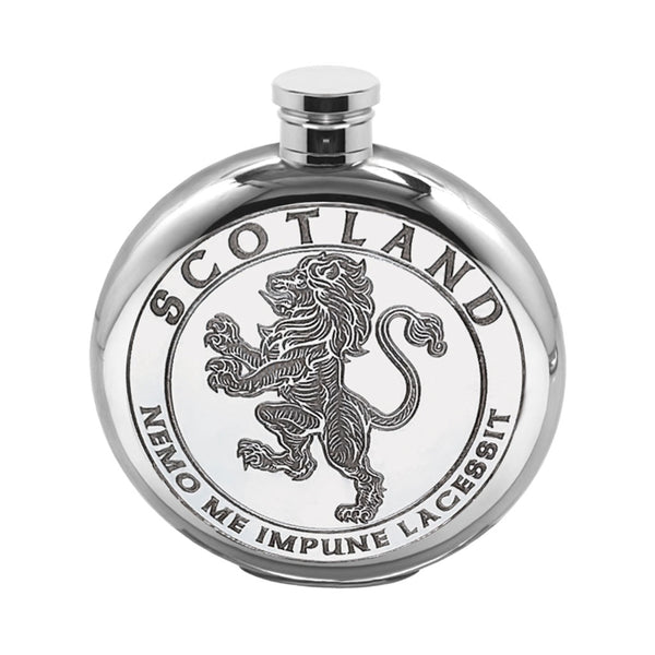 english factory 6oz Scottish Rampant Lion Round Pewter Hip Flask