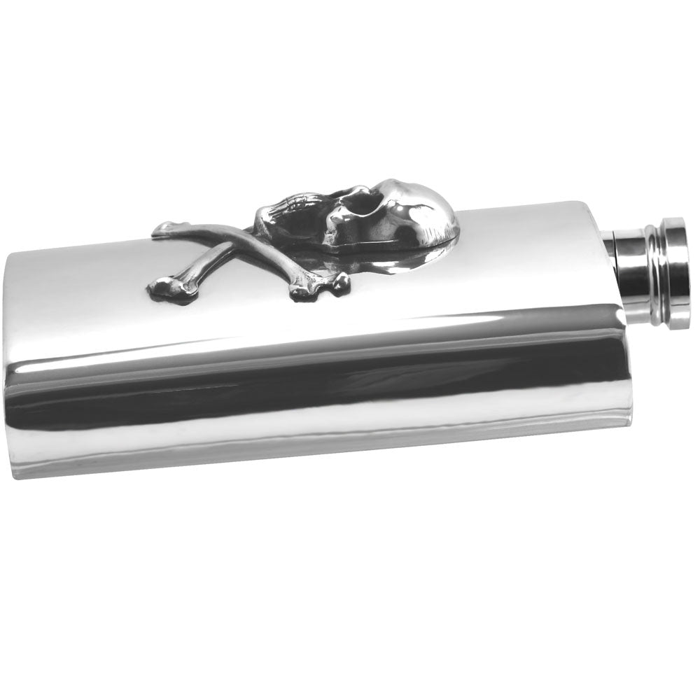 English Factory 6oz Skull And Cross Bones Pewter Hip Flask