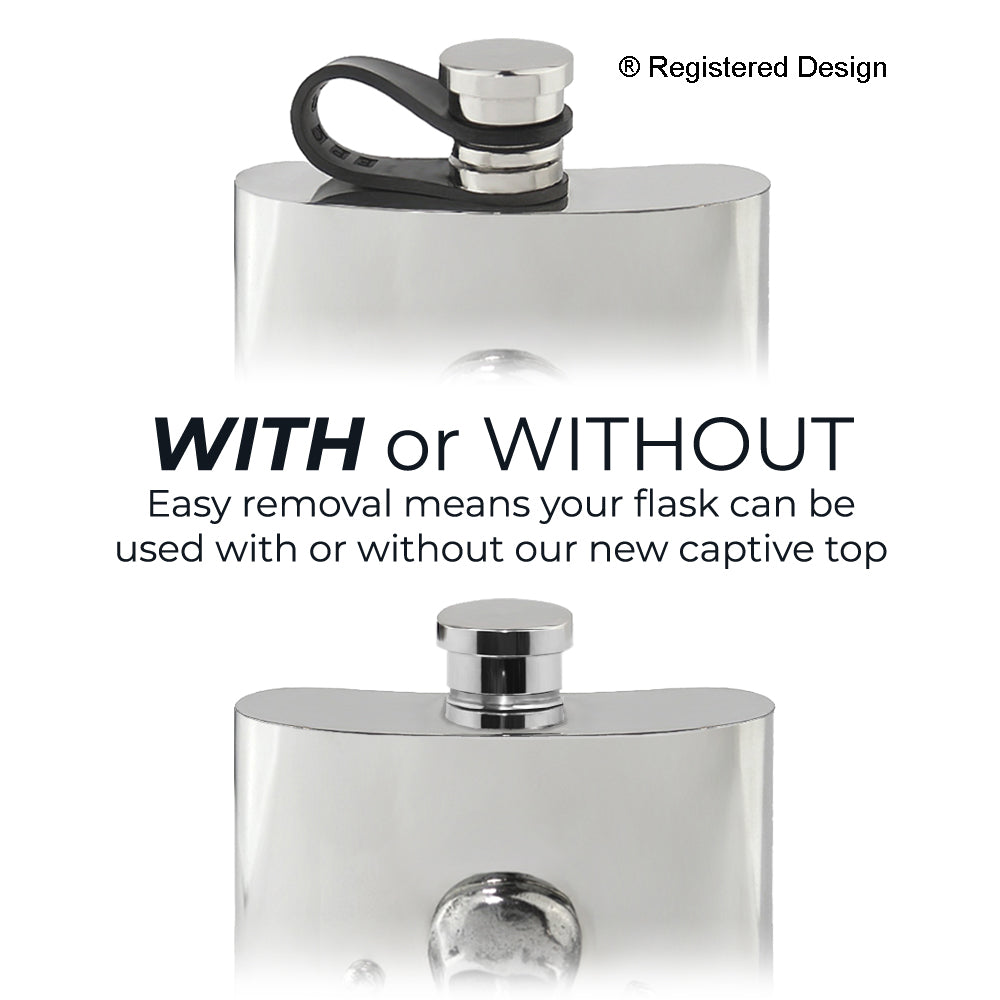 English Factory 6oz Skull & Crossbones Pewter Hip Flask With Flexi Cap