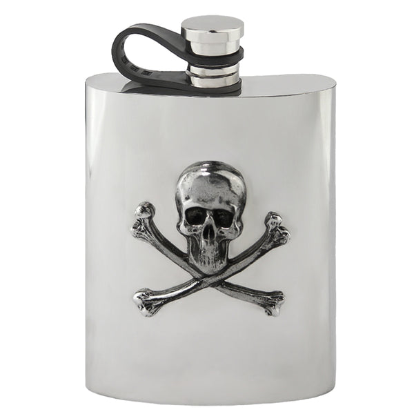 english factory 6oz Skull & Crossbones Pewter Hip Flask with Flexi Cap