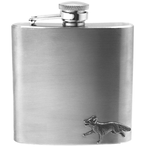 english factory 6oz Stainless Steel Hip Flask With Pewter Fox Emblem