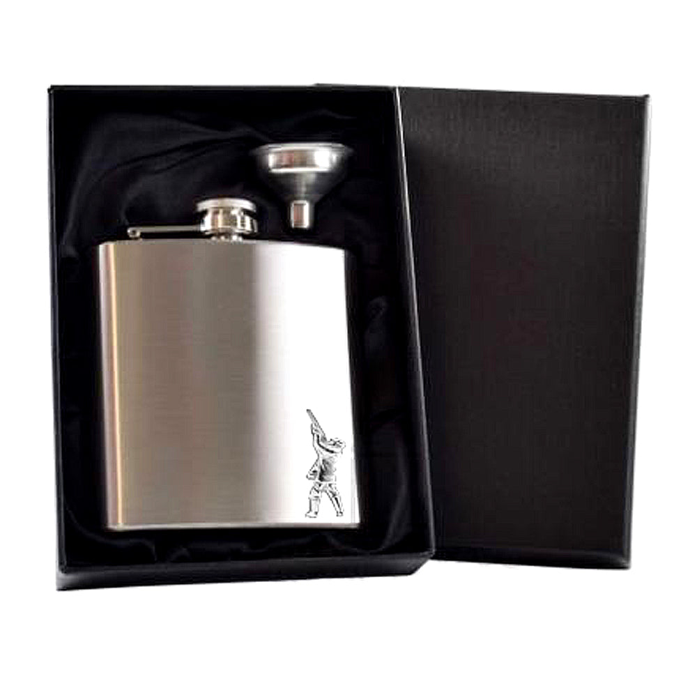 English Factory 6oz Stainless Steel Hip Flask With Pewter Shooting Emblem