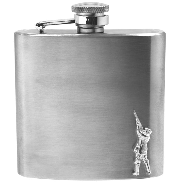 english factory 6oz Stainless Steel Hip Flask With Pewter Shooting Emblem