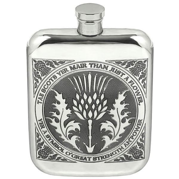english factory 6oz Tae A Thistle Robbie Burns Scottish Pewter Hip Flask