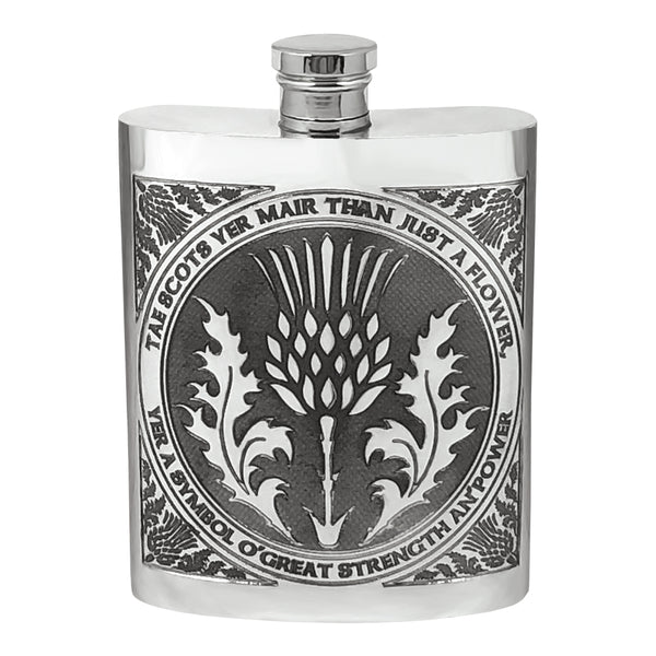 english factory 6oz Tae A Thistle Robbie Burns Scottish Pewter Hip Flask