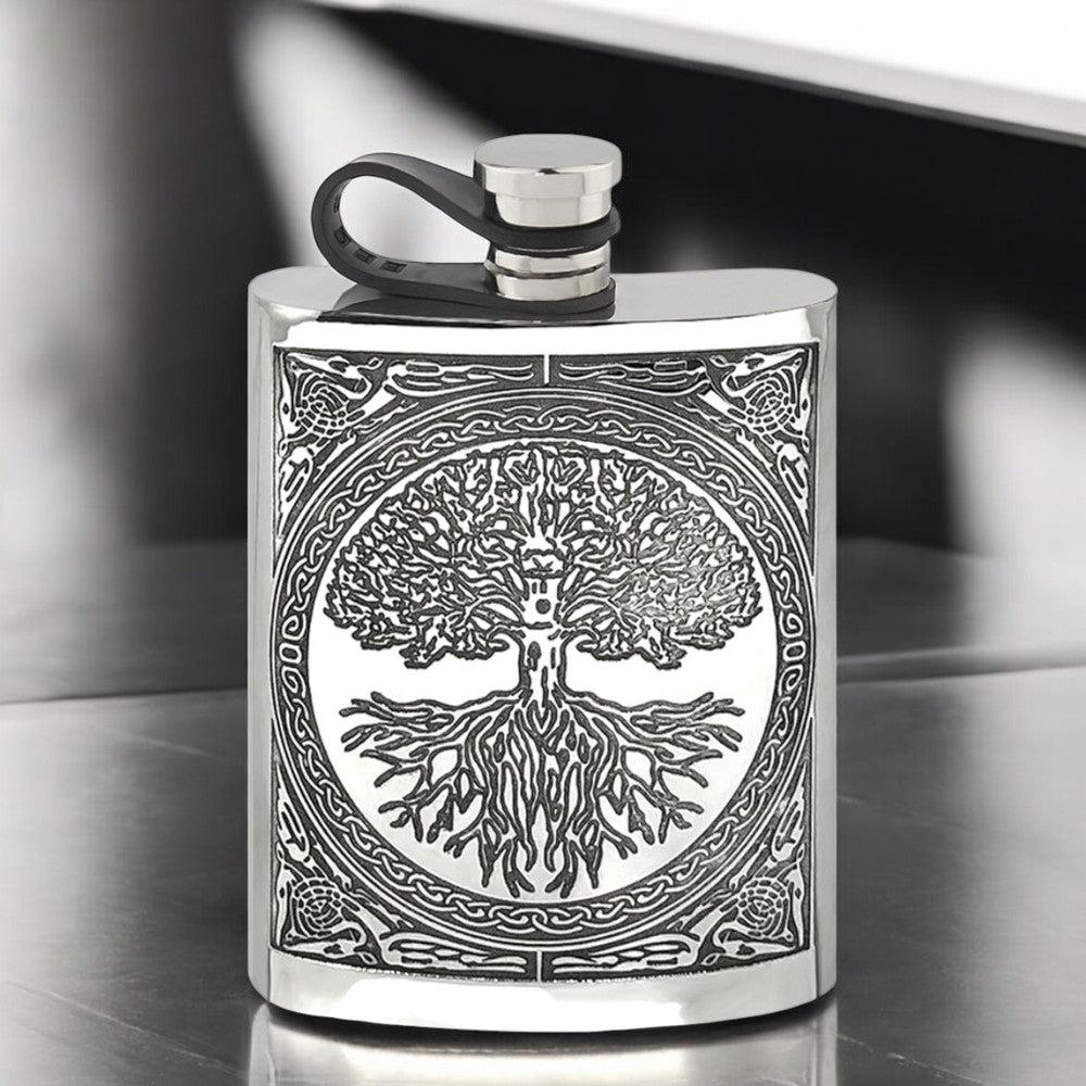 English Factory 6oz Tree Of Life Pewter Hip Flask With Flexi Cap