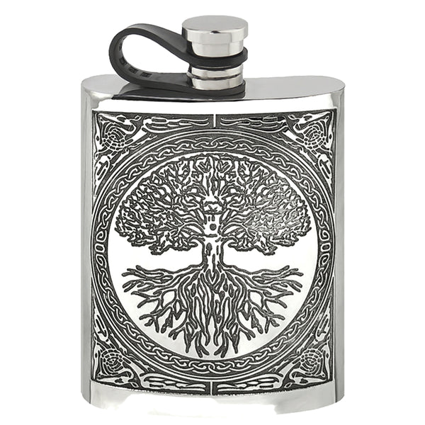 english factory 6oz Tree Of Life Pewter Hip Flask with Flexi Cap