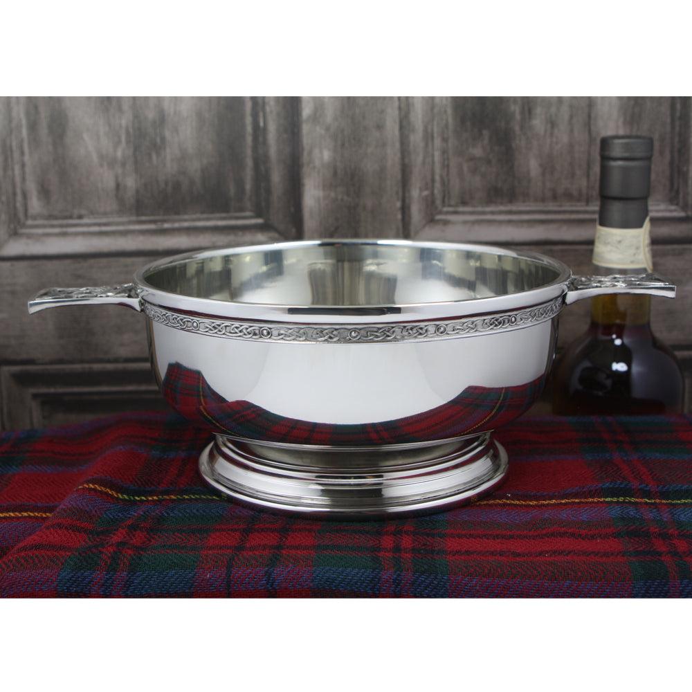 English Factory 7.5 Inch Celtic Knot Handle Pewter Quaich Bowl