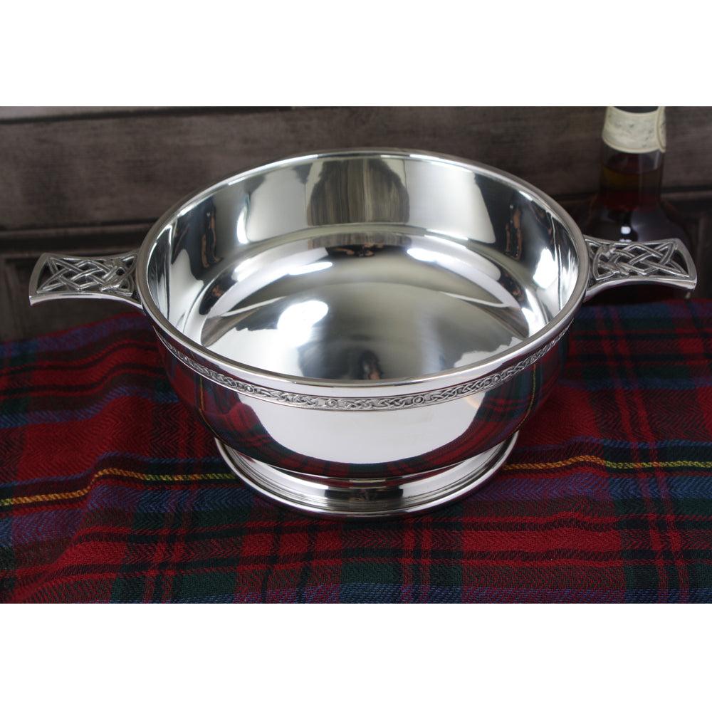 English Factory 7.5 Inch Celtic Knot Handle Pewter Quaich Bowl