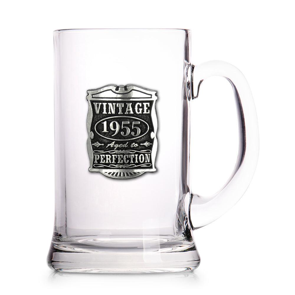 English Factory 70th Birthday Or Anniversary Gift 1955 Vintage Years Glass Pewter Beer Mug Tankard