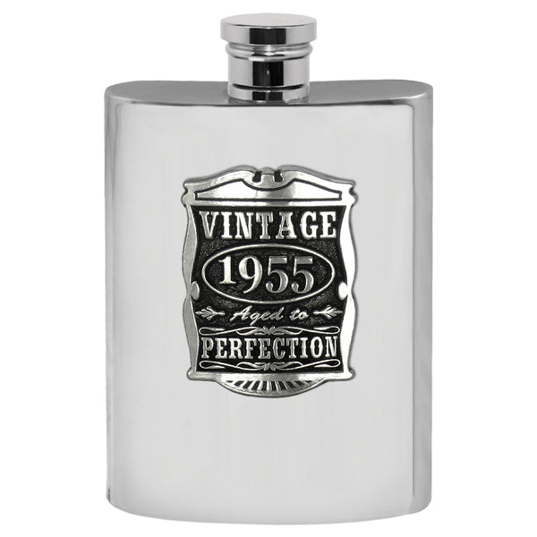 english factory 70th Birthday or Anniversary Gift 1955 Vintage Years Pewter Hip Flask