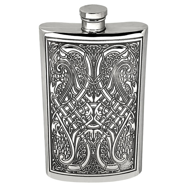 english factory 8oz Pewter Hip Flask with Celtic Knot Design