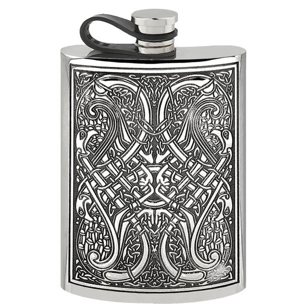 english factory 8oz Pewter Hip Flask with Celtic Knot Design and Flexi Cap