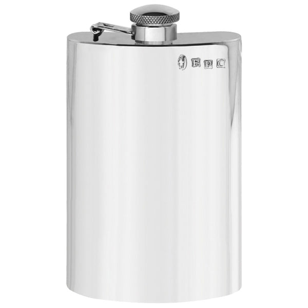 english factory 8oz Plain Pewter Hip Flask With Hinged Captive Top