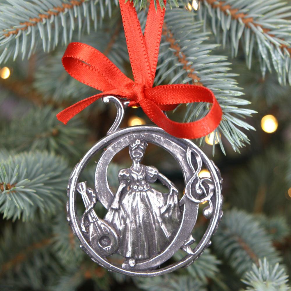 English Factory 9th Day Of Christmas Tree Pewter Ornament Bauble Decoration