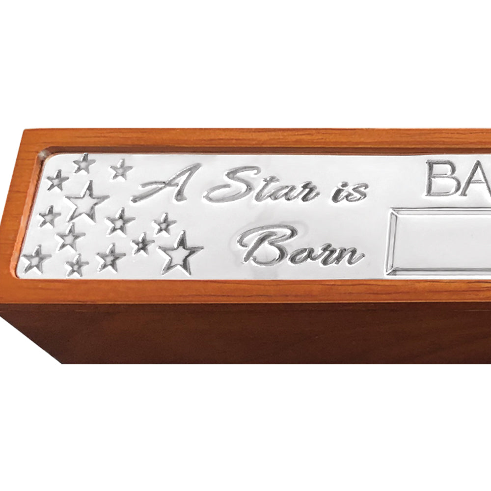 English Factory Baby Boy Birth Certificate Holder Wood & Pewter Keepsake Gift Box Personalsied