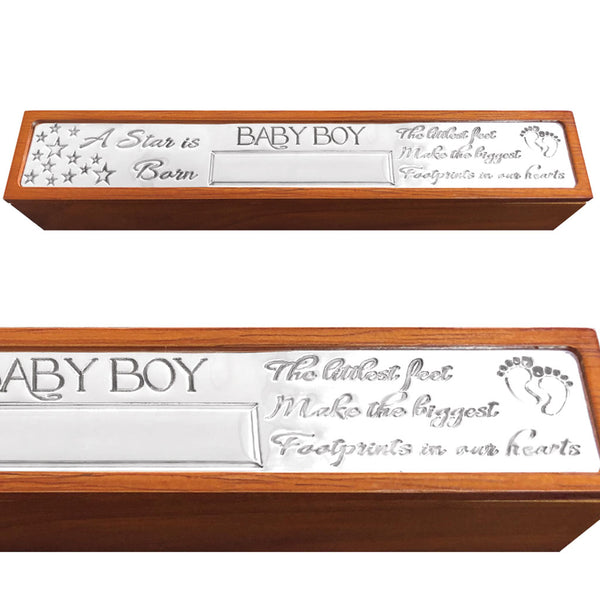 English Factory Baby Boy Birth Certificate Holder Wood & Pewter Keepsake Gift Box Personalsied