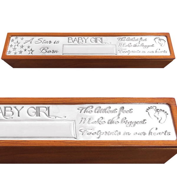 english factory Baby Girl Birth Certificate Holder Wood & Pewter Keepsake Gift Box Personalsied
