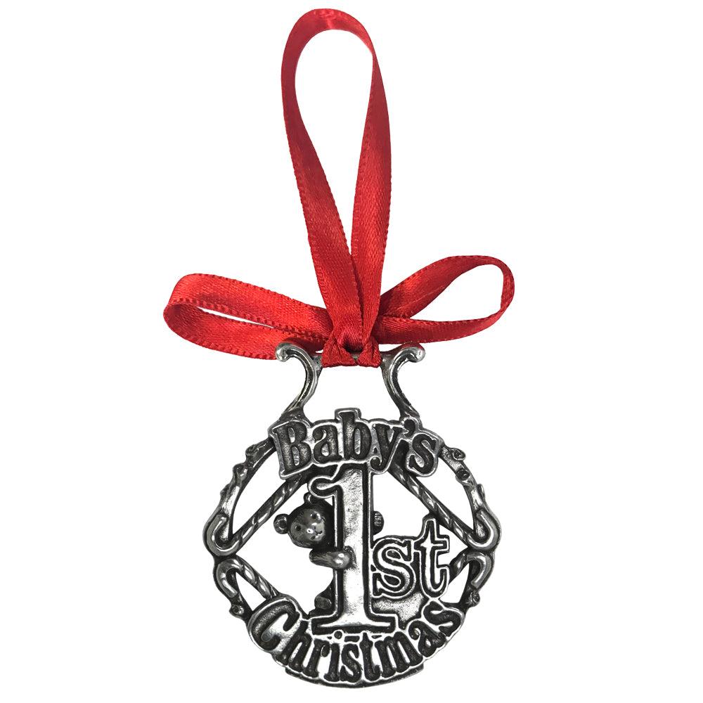 English Factory Baby's First Christmas Tree Pewter Ornament Bauble Decoration