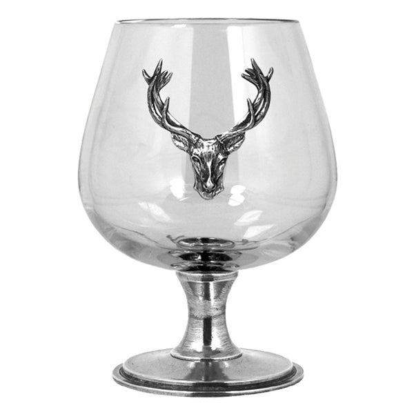 English Factory Brandy Cognac Snifter Glass With Pewter Stag