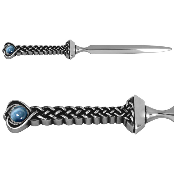 english factory Celtic Pewter Letter Opener Knife with Sapphire Stone