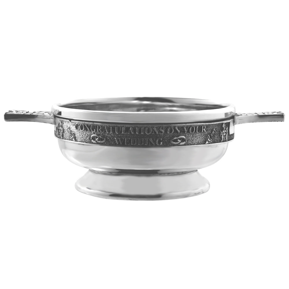 English Factory "Congratulations On Your Wedding" Pewter Quaich Bowl