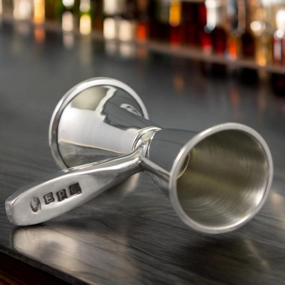 English Factory Double Shot Spirit Pewter Bar Measure With Handle