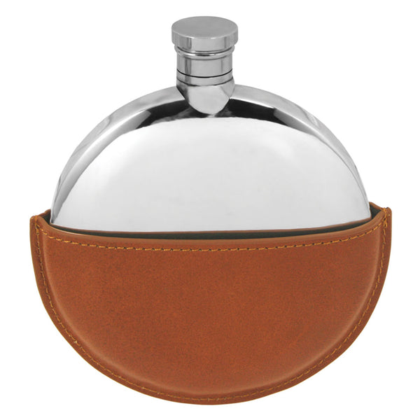 english factory Ellipse Pewter Hip Flask with Leather Pouch