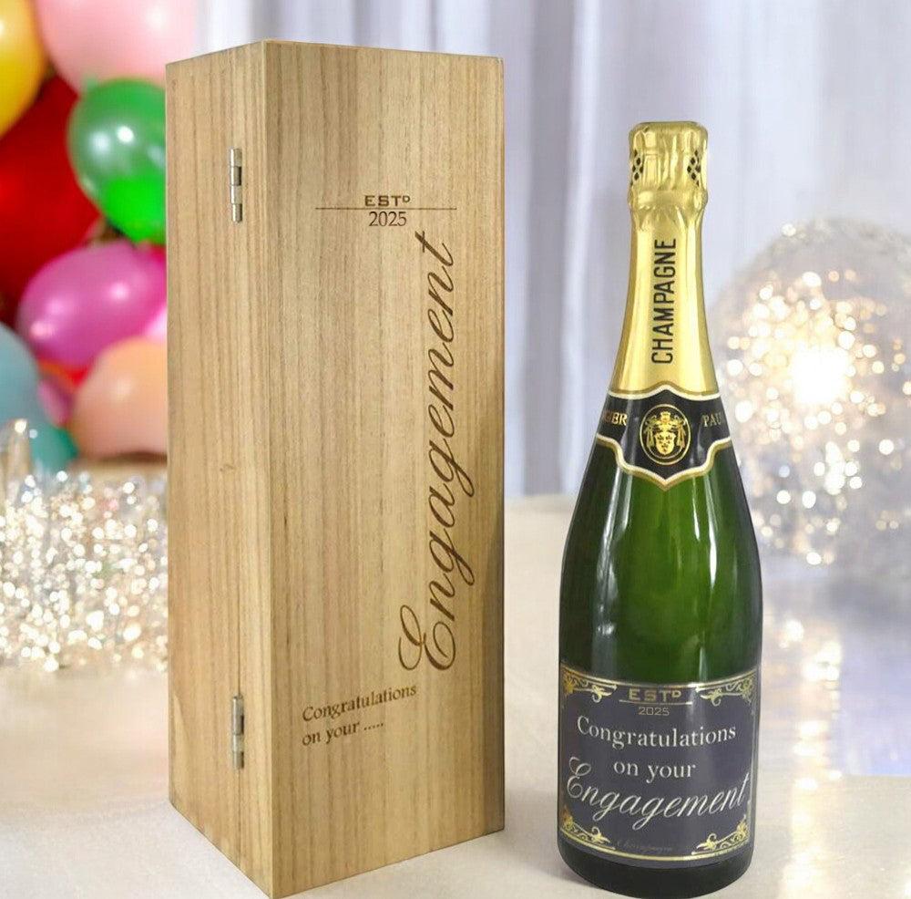 English Factory Engagement Gift For Couples Personalised 75cl Bottle Of Champagne Presented In An Engraved Wooden Box 2025