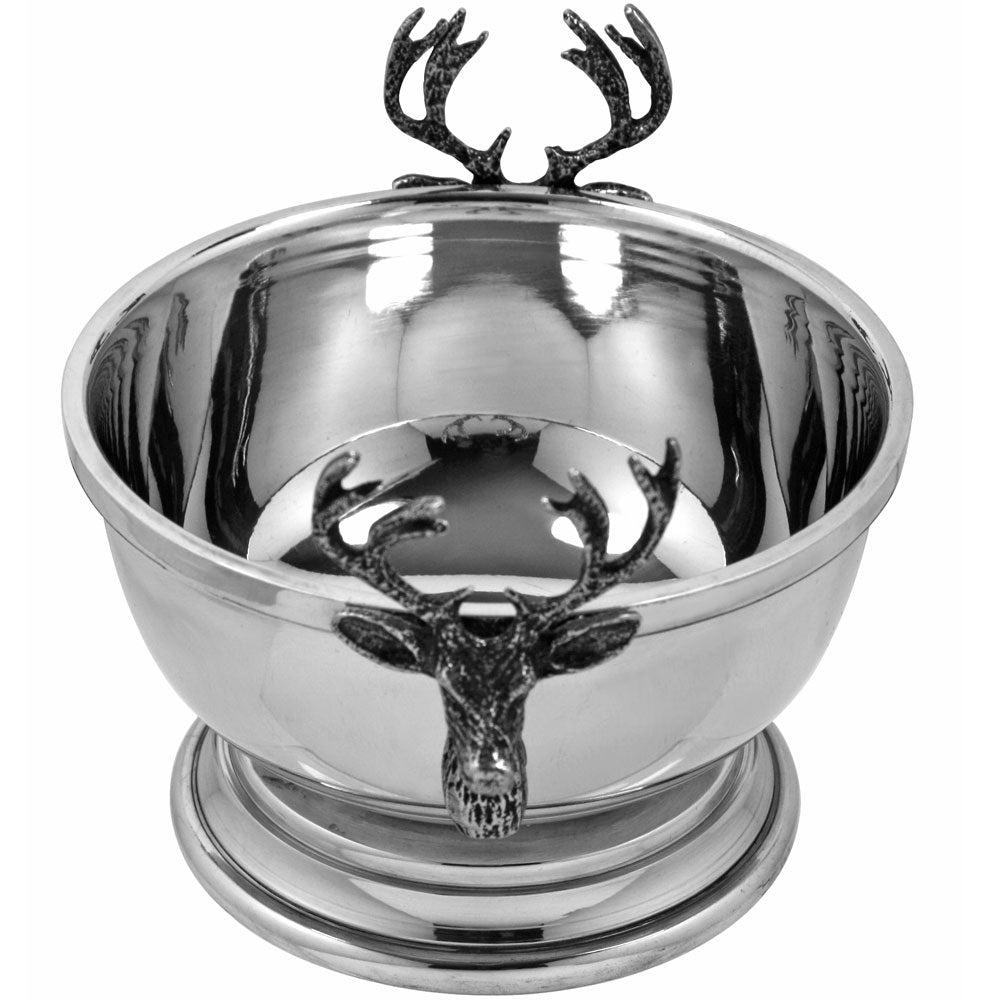 English Factory Stag Head Pewter Serving Bowl