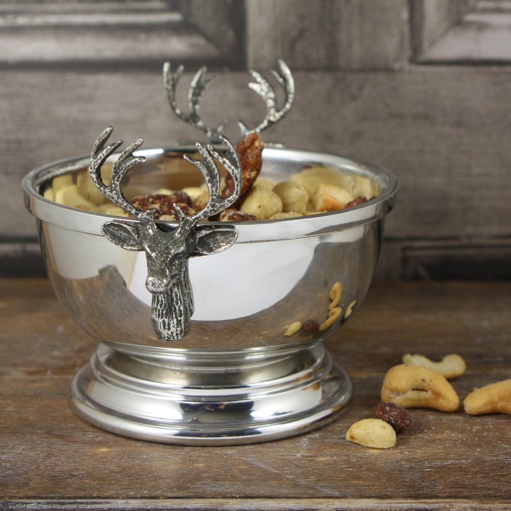 English Factory Stag Head Pewter Serving Bowl