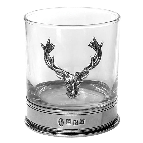 English Factory English Pewter 11oz Stag Head Whisky Glass Tumbler