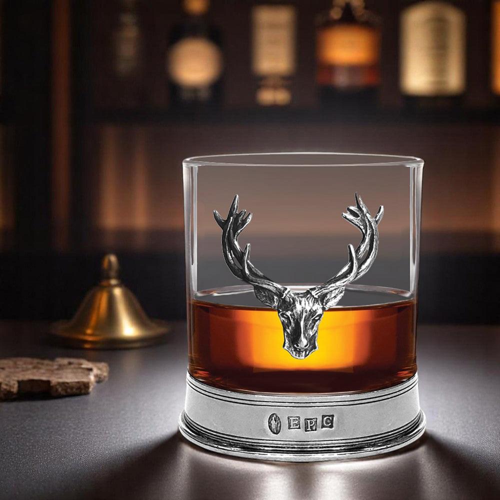 English Factory English Pewter 11oz Stag Head Whisky Glass Tumbler