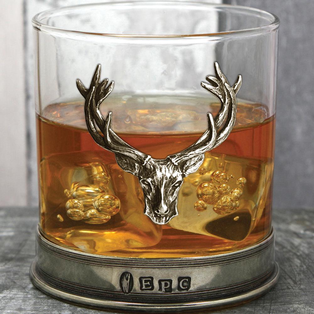 English Factory English Pewter 11oz Stag Head Whisky Glass Tumbler